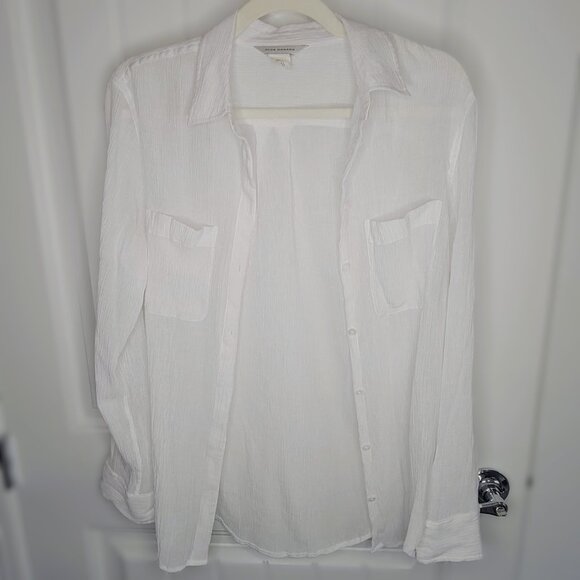 Club Monaco White Crinkle Button Down Long Sleeve‎ Collard Shirt Size M - Picture 2 of 8